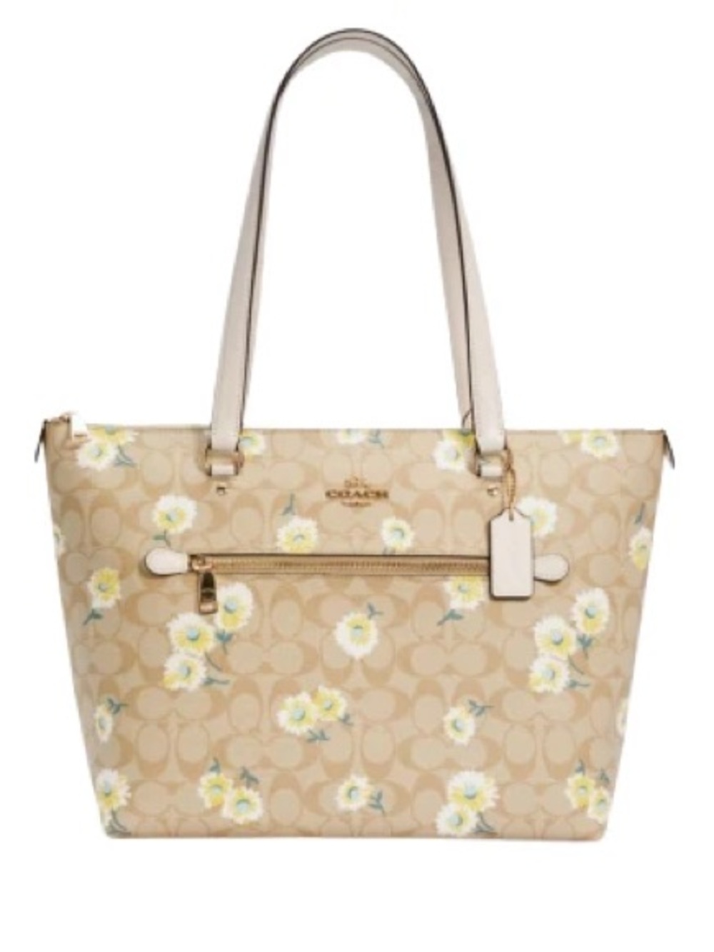 Coach Beige Floral Signature Tote with Cream Straps